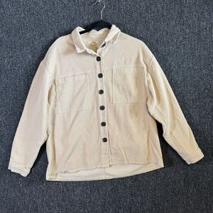 Elan Women's Size M Cream Corduroy Button Down Shacket Oversized Utility Shirt